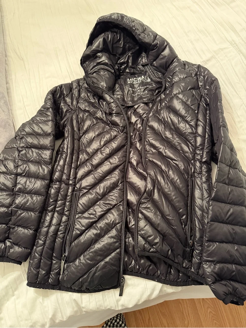 Michael Kors Black Quilted Packable Hooded Puffer Jacket